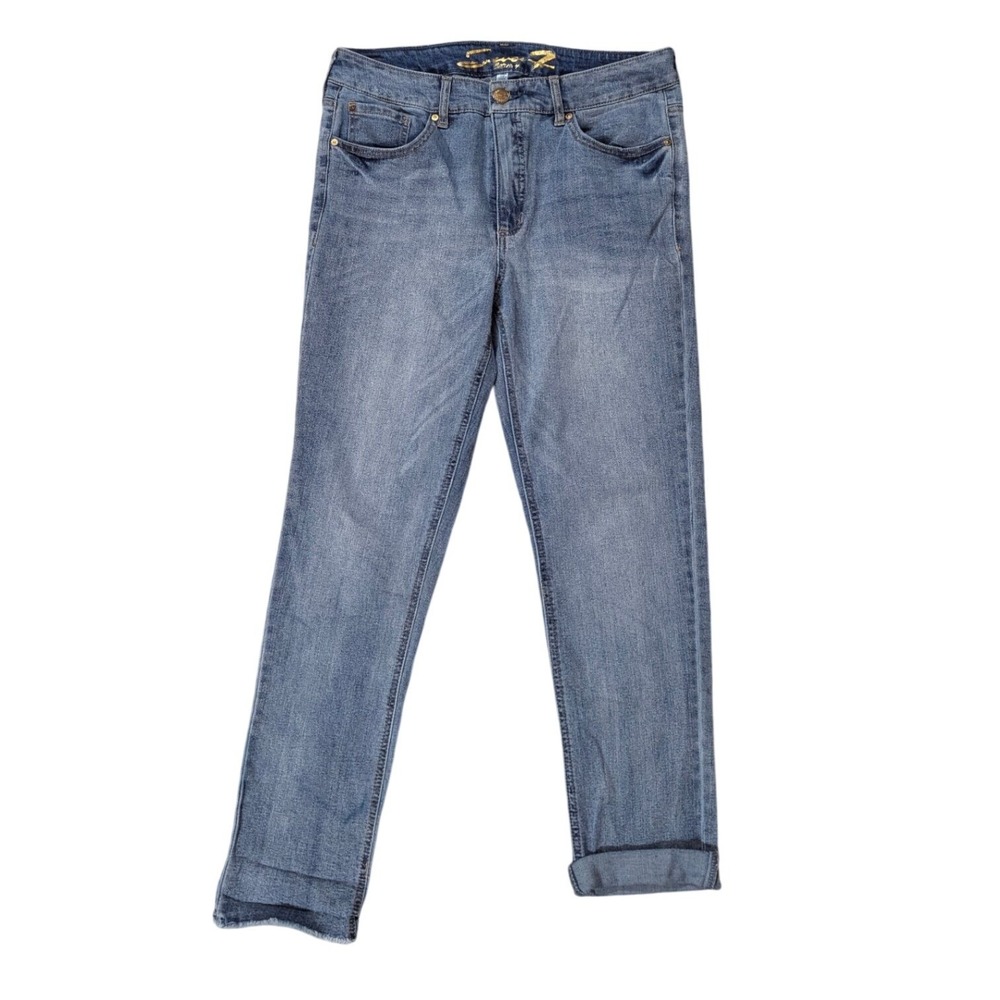 Seven7 Slim Fit Jeans Womens 10 Blue Weekend Medium Wash Roll‎ Hem Stretch Denim